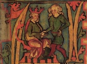 King  Haraldr hárfagri receives the kingdom out of his father's hands-islandskSaga